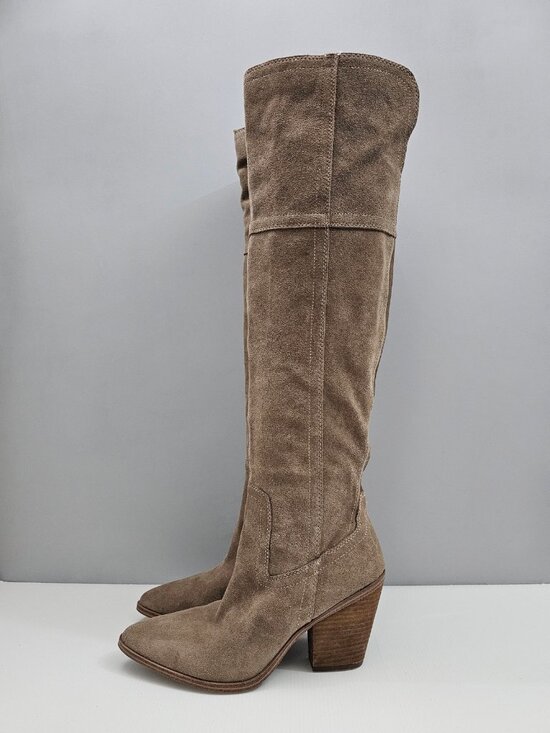 Blondo Shoes - Blondo Windie Waterproof Over The Knee Boots Womens 9 Taupe Suede Block Heel